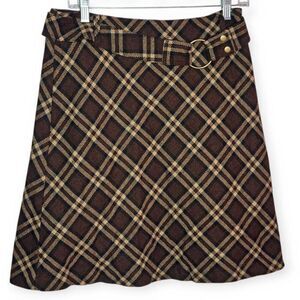 Exact Change Vintage 90s Y2K Wool Blend Plaid Skirt with Buckle Brown size 11